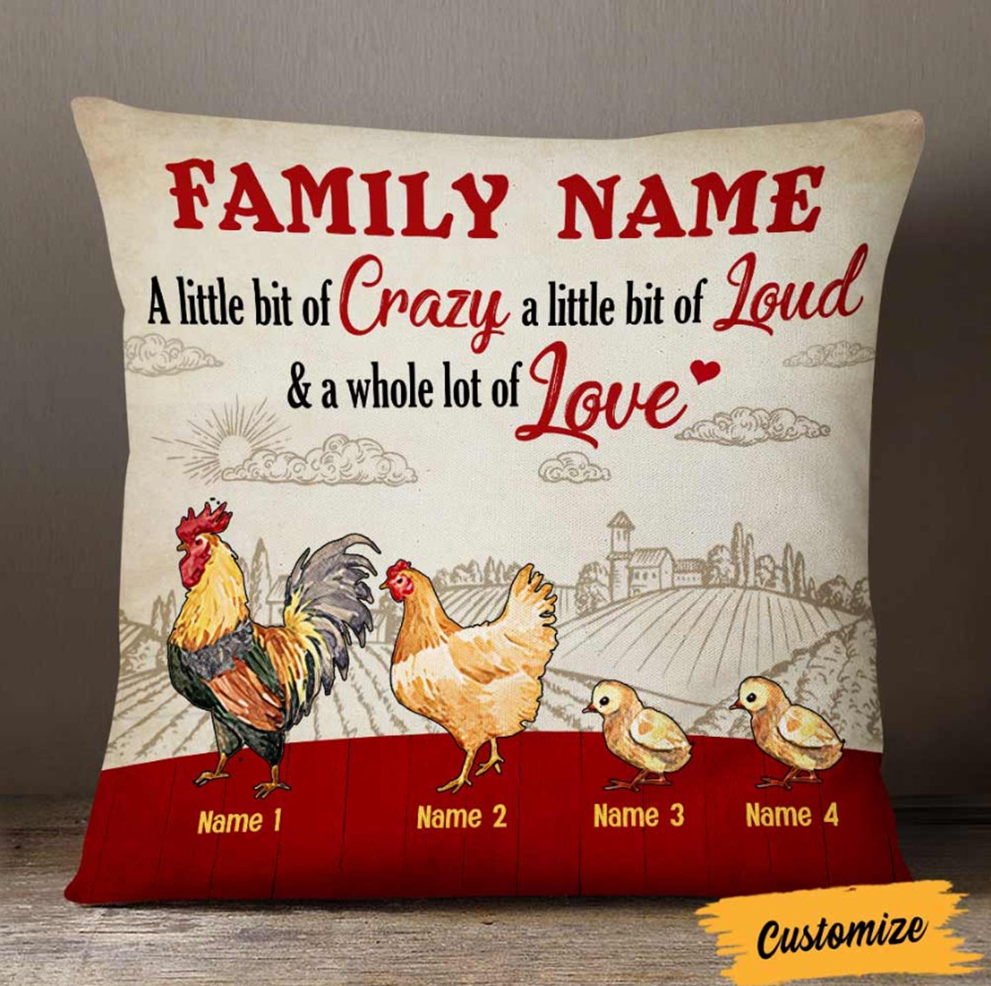 Chicken Family Custom Names Pillow, Personalized Pillow, Family Name Pillow, Long Distance Gift, Farmhouse Decor, Farmers Gift