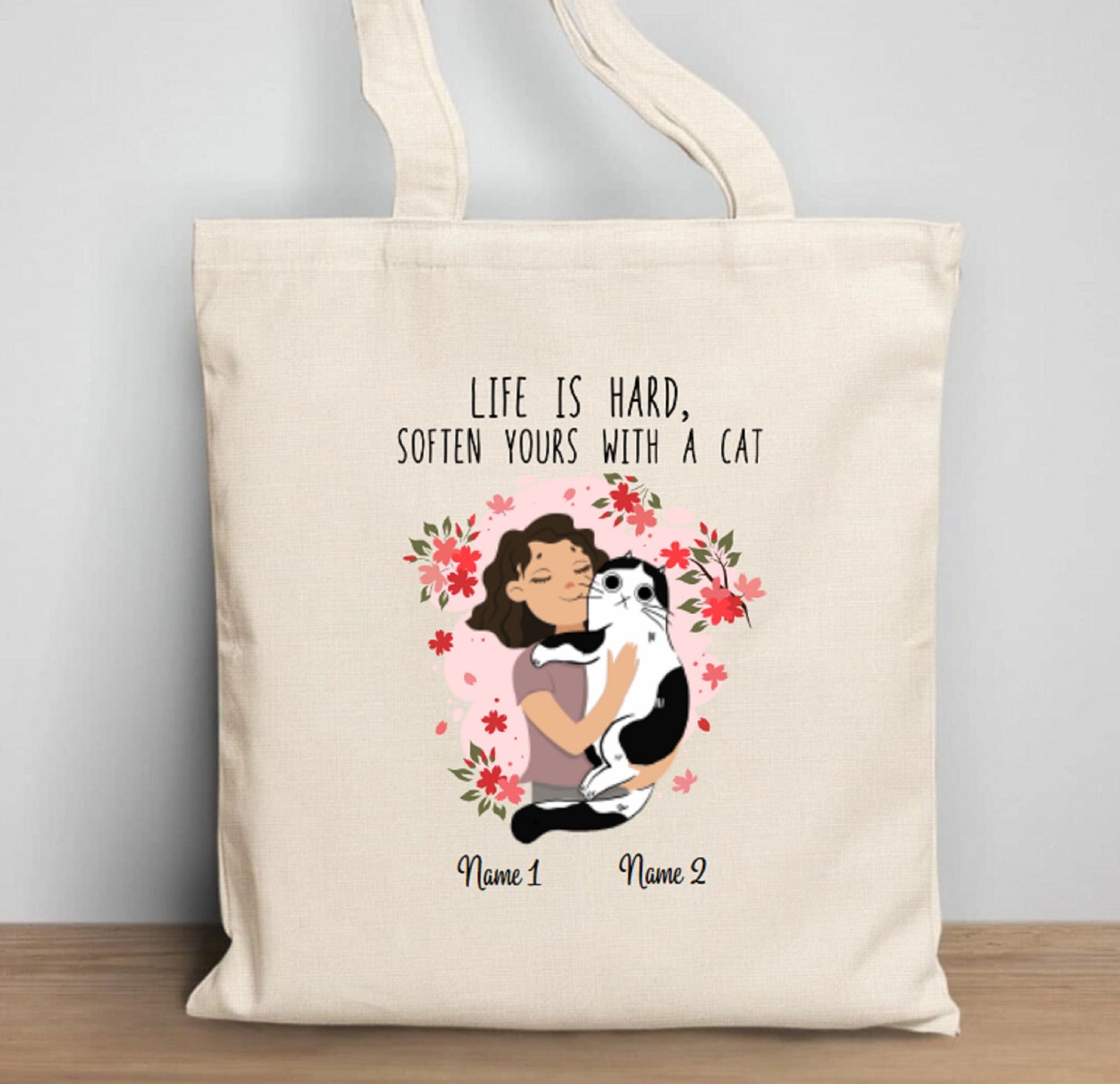 Life Is Hard, Soften Yours With A Cat Personalized Tote Bag, Custom Canvas Tote Bag, Cat Lady Bag, Cat Graphic Bag, Reusable Bag, Pet Lover