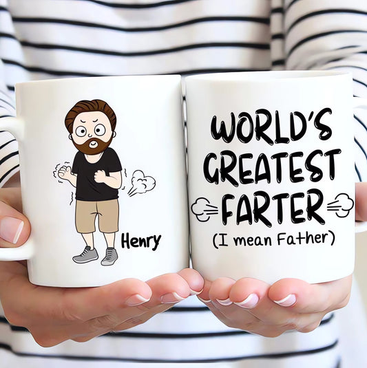 Funny World Greatest Father Personalized Coffee Mug, Dad Mug, Custom Daddy Mug, Dad Holiday Gift from Daughter Son Wife, Funny Gift for Dad