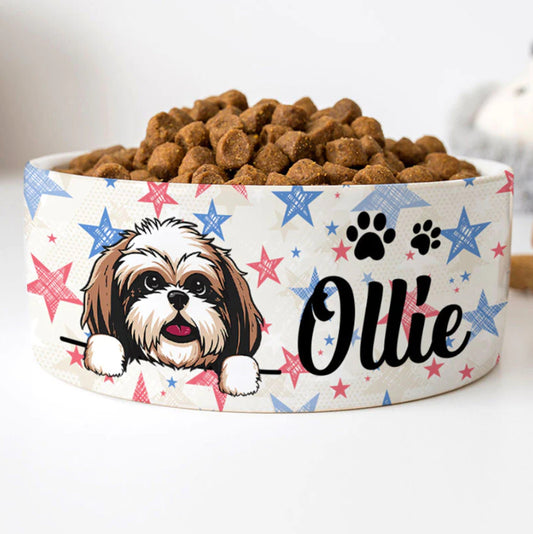 Plaid Stars Custom Dog Bowls Paw, Personalized Dog Bowl, New Dog Gift, Dog Food Bowl, Dog Water Bowl, Dog Lovers Gifts, Ceramic Pet Bowl
