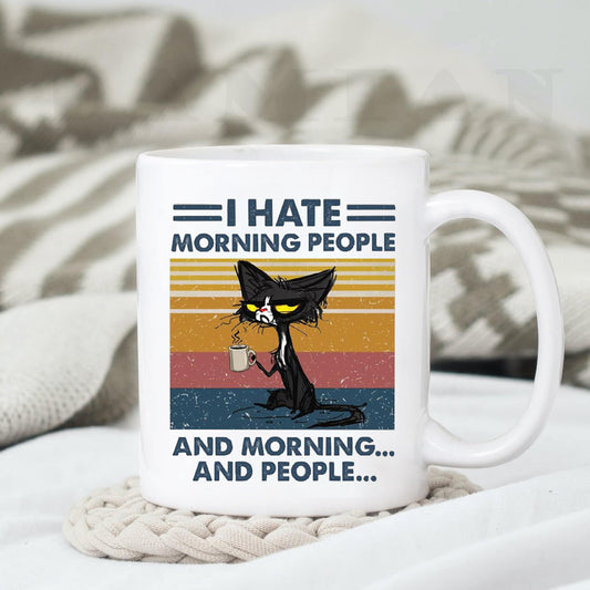 I Hate Morning People And Morning And People Coffee Mug, Best Funny Coffee Mug, Gift For Friend, Custom Coffee Mug, Mom Cat Mug, Dad Cat Mug