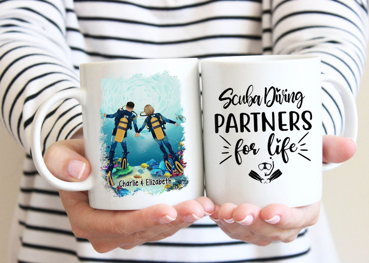 Scuba Diving Partners for Life Personalized Mug, Funny Mugs For Surfing Lovers, Scuba Couples Gift, Couples Gift, Valentines Day Gifts