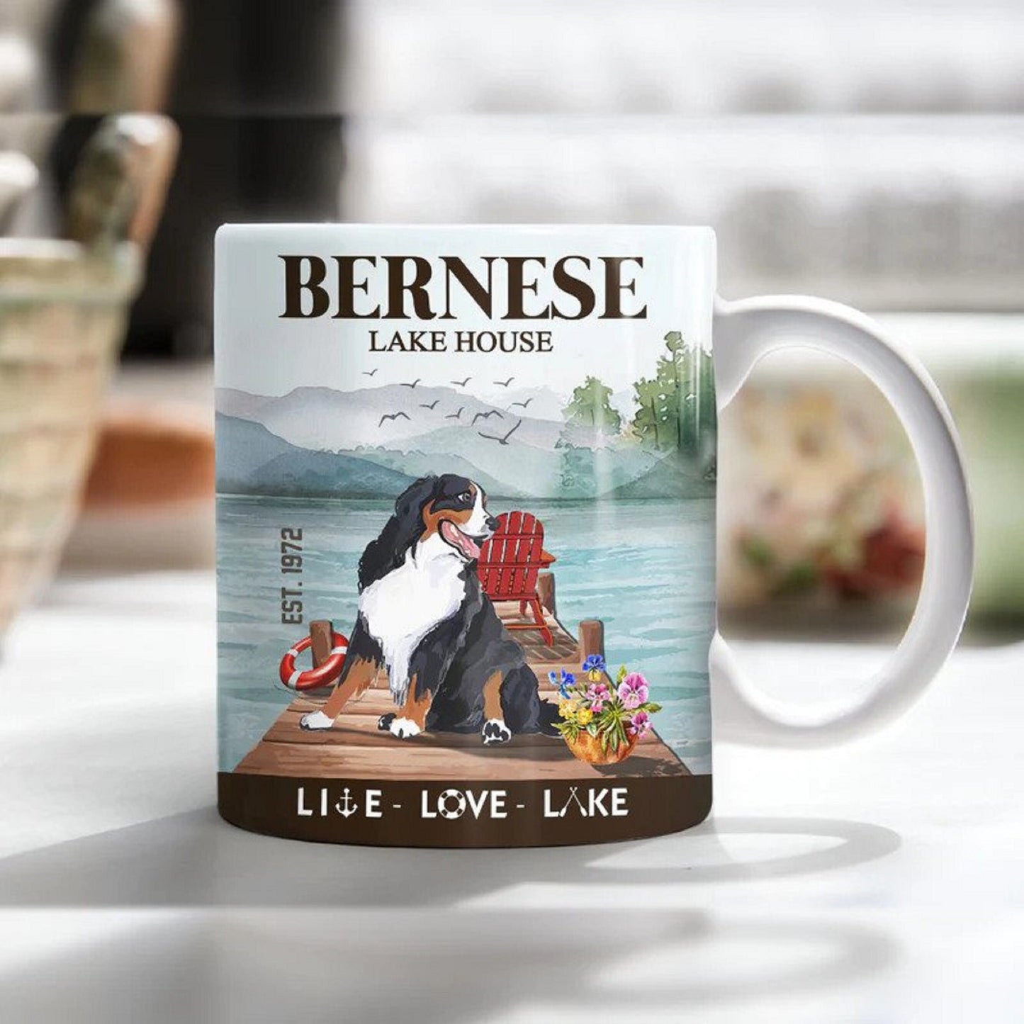 Bernese Dog Coffee Company Mug, Vintage Bernese Dog Mug For Dog Lovers, Mom Dog Mug,Dad Dog Mug, Gift For Dog Lover, Live Love Lake