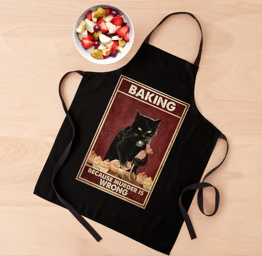 Baking Because Murder Is Wrong, Kitchen Apron For Cat Lovers, Custom Cooking Gift for Mom, Cooking Apron, Baking Apron, Gift For Cat Lover