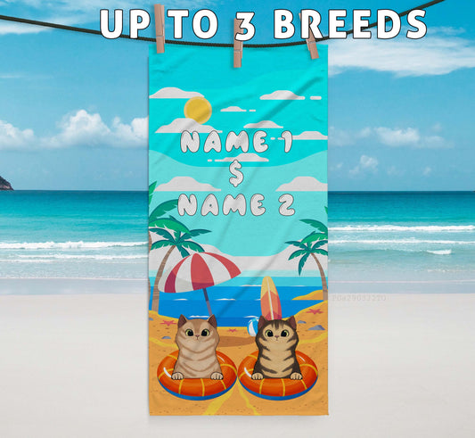 Personalized Cat Beach Towel-Cat Lover Beach Towel-Cat Owner Beach Towel-Beach Decor Towel-Gift For Cat-Hand Towel, Pool Towel, Beach Towel