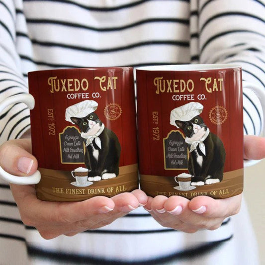 Vintage Tuxedo Cat Company Coffee Mug - Retro Cat Mug For Cat Mom Cat Lovers - Tuxedo Company Cat Mug - The Finest Drink Of All