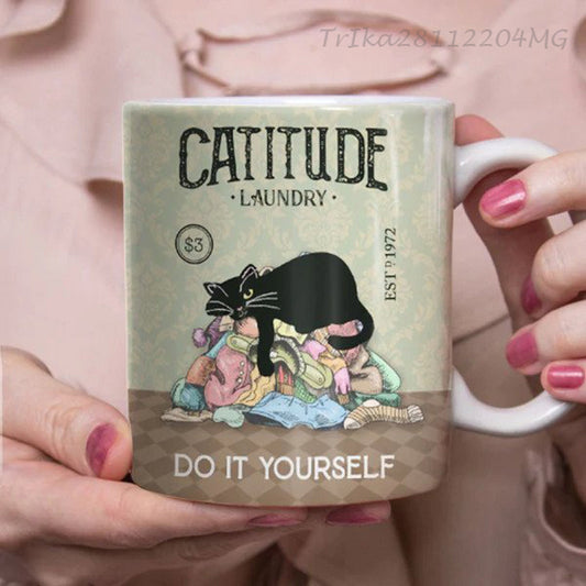 Funny Retro Catitude Coffee Company Mug, Do It Yourself Cat Mug, Black Cat Coffee Company Mug, Mom Mug, Dad Mug For Pet Lovers