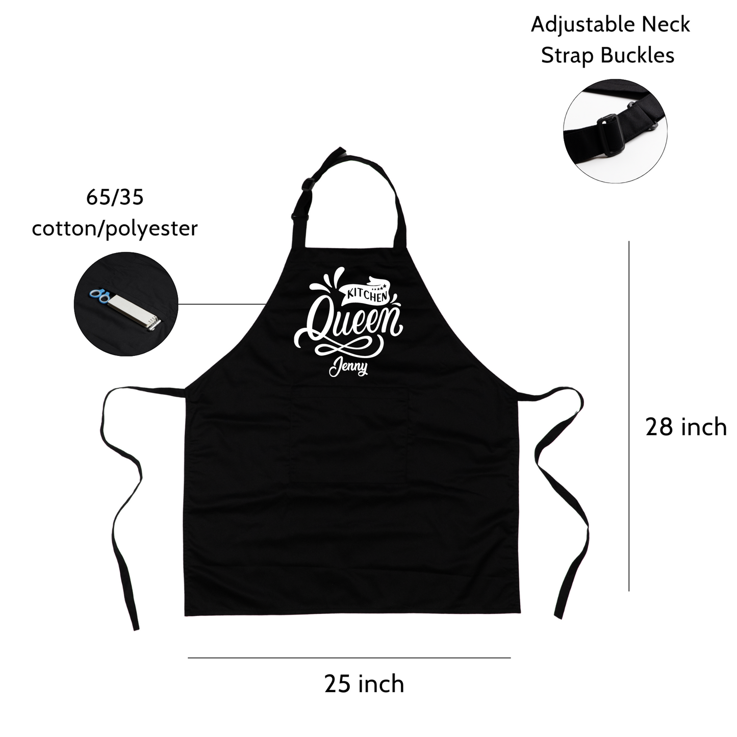 Customizable Chef Apron for Women - Queen of the Kitchen Apron with Pockets