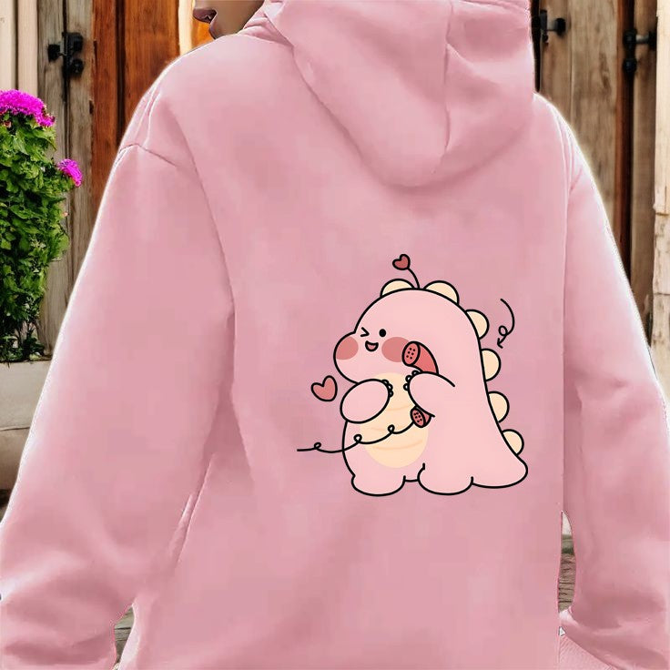 Personalized Kawaii Dinosaur Couple Hoodie, Cute Matching Sweatshirt Gift for Lovers