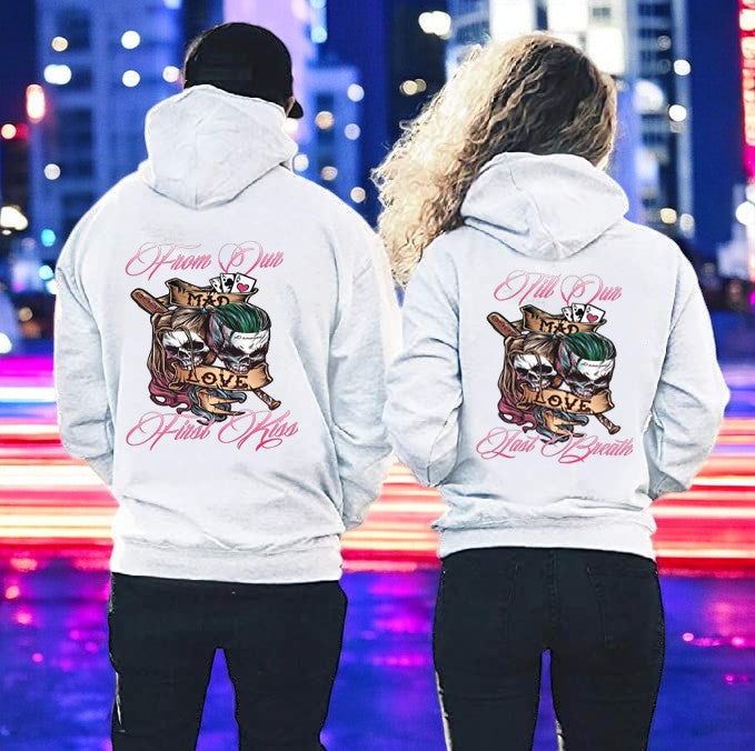 Personalized Halloween Couple Hoodie, 'From Our First Kiss Till Our Last Breath,' Unique Matching Gift for Lovers