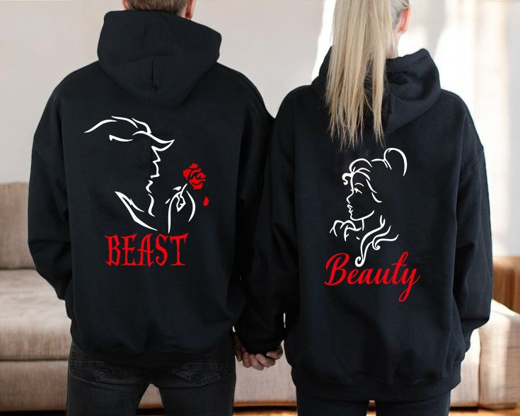 Personalized 'Her Beast & His Beauty' Couple Hoodie, Matching Gift for Lovers, Christmas Sweatshirt