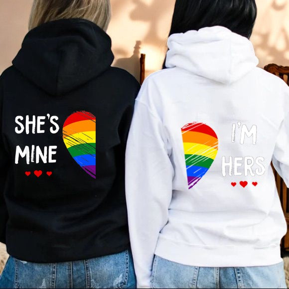 Personalized 'I'm Her, She's Mine' Couple Hoodie, Matching Sweatshirt, Christmas Gift for Girlfriend, LGBT Pride