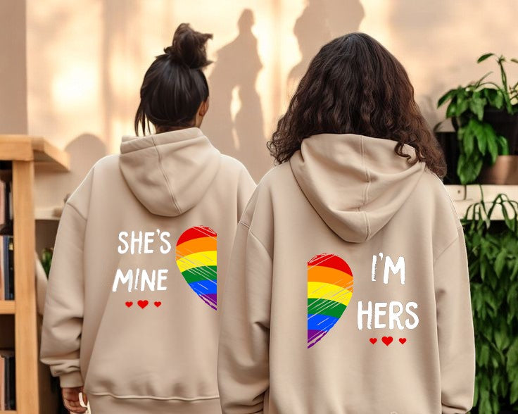 Personalized 'I'm Her, She's Mine' Couple Hoodie, Matching Sweatshirt, Christmas Gift for Girlfriend, LGBT Pride