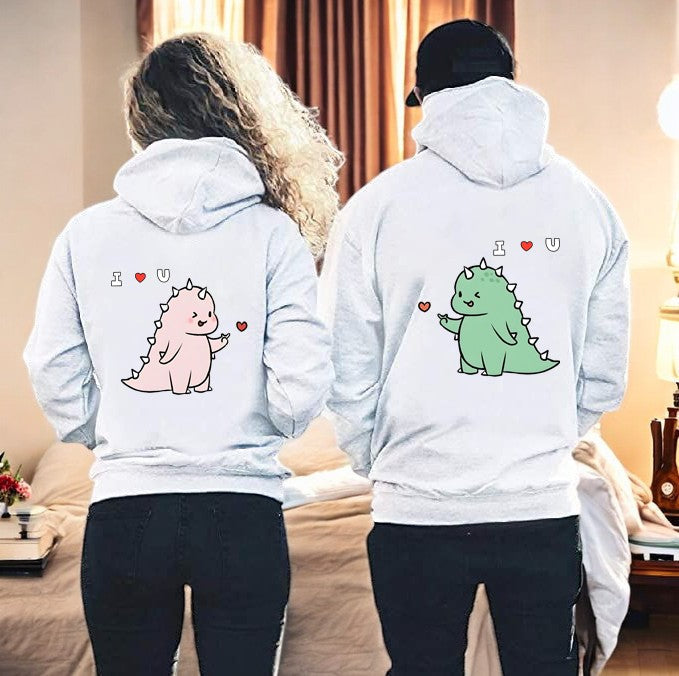 Personalized I Love You Dinosaur Couple Hoodie, Kawaii Matching Sweatshirt, Christmas Gift for Lovers