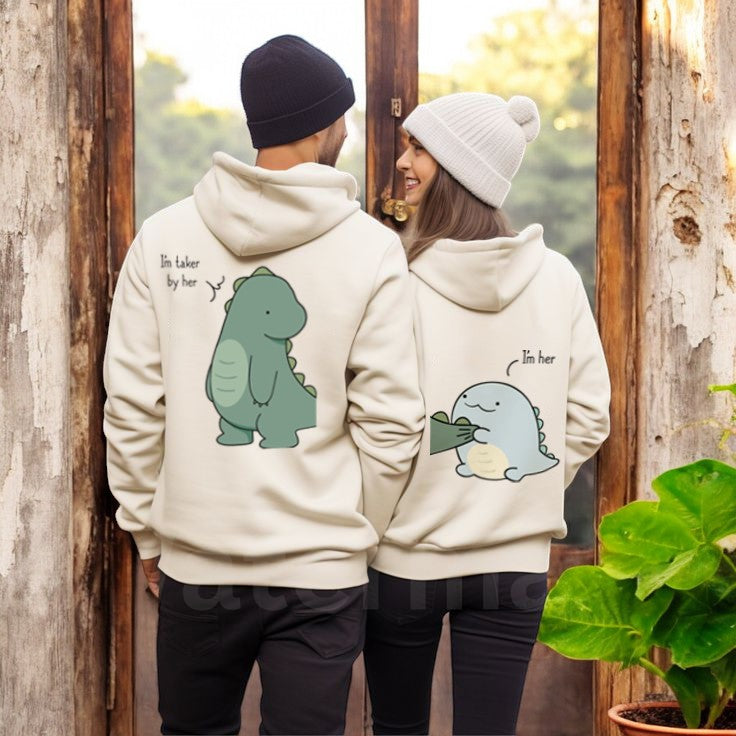 Cute Dinosaur Print Couple Hoodie, Matching Sweatshirt Gift for Lovers, Perfect for Valentine's Day