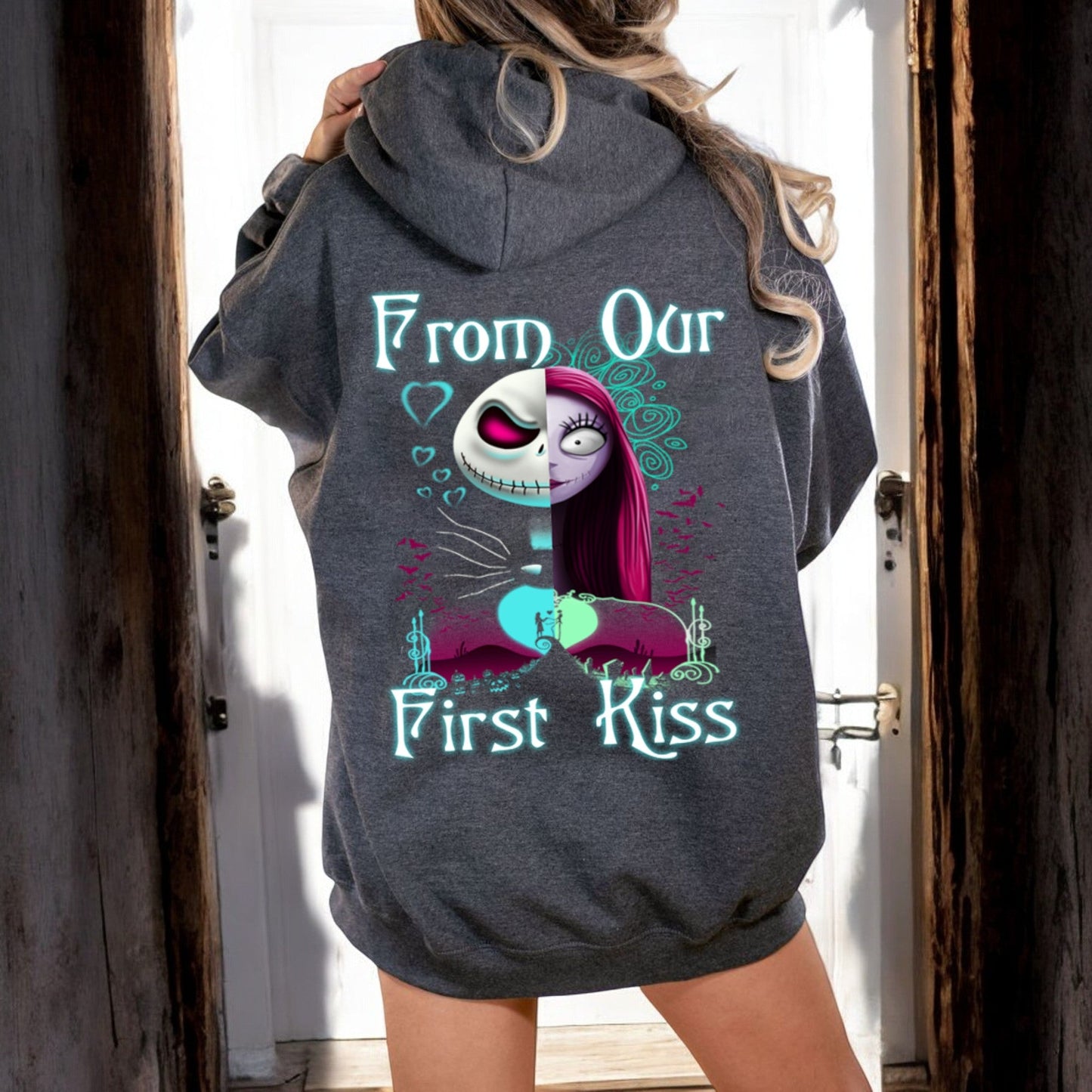 Personalized Christmas Couple Hoodie, 'From Our First Kiss Till Our Last Breath,' Gift for Him and Her