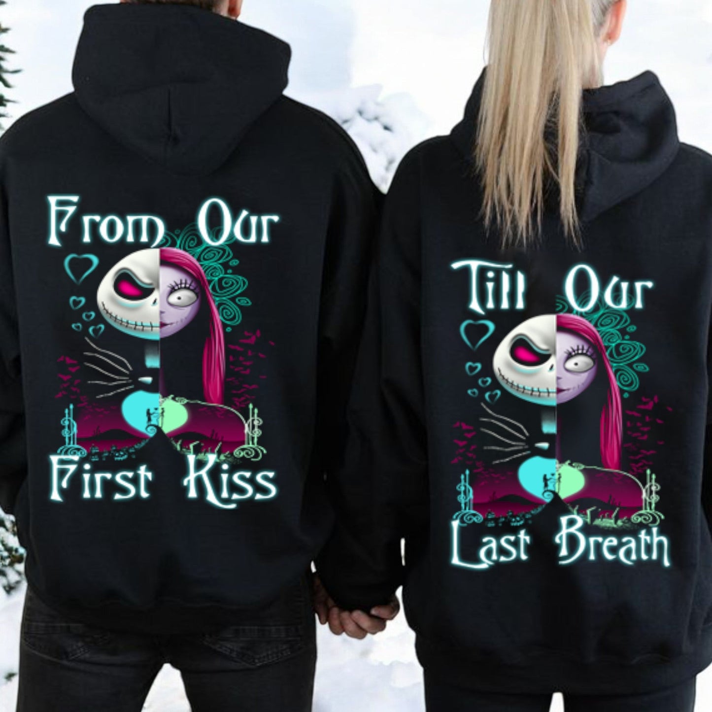 Personalized Christmas Couple Hoodie, 'From Our First Kiss Till Our Last Breath,' Gift for Him and Her