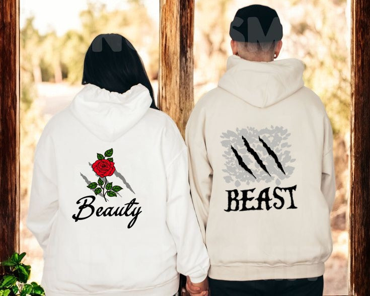 Beauty and Beast Couple Hoodie, Matching Sweatshirt Gift for Him and Her