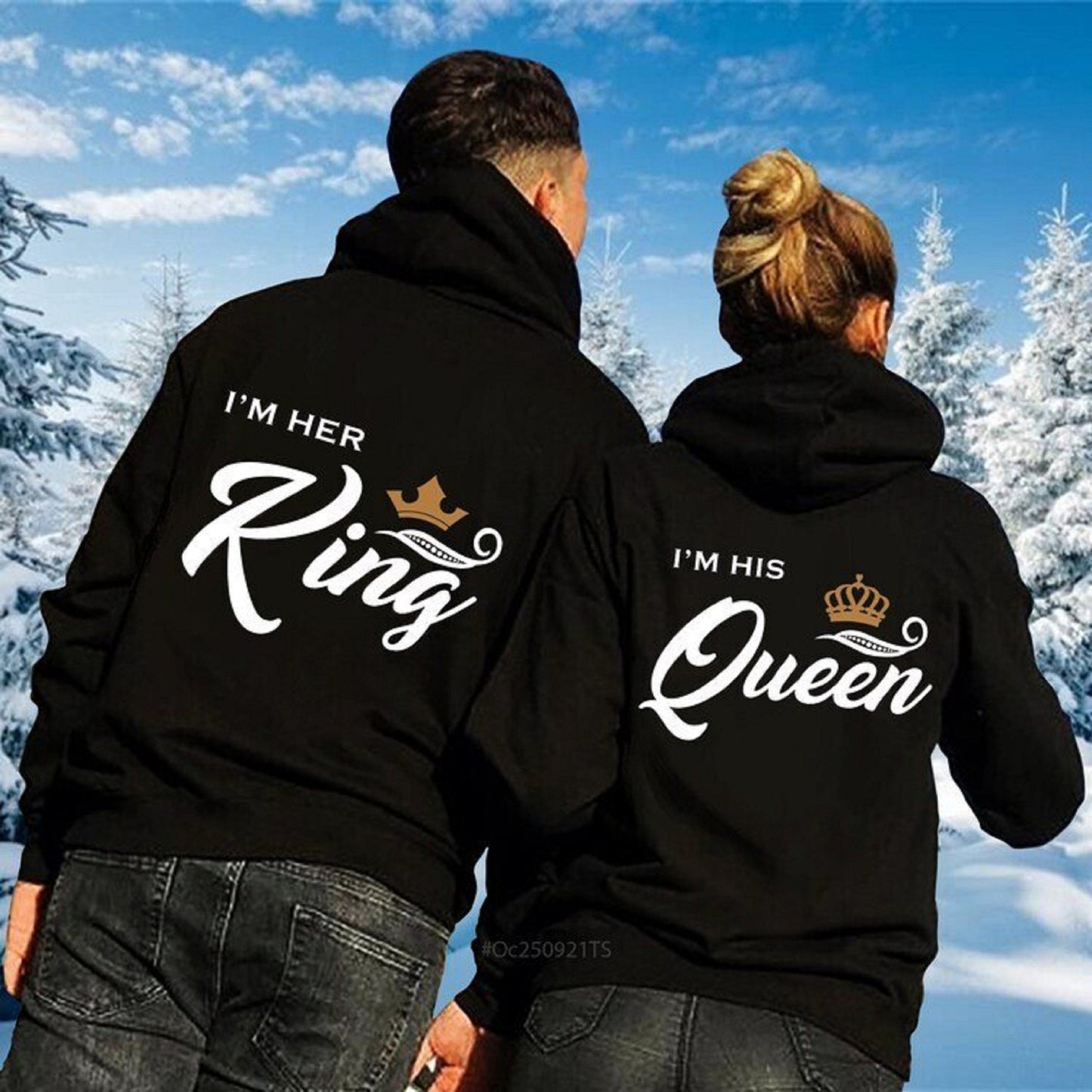 Personalized 'I'm Her King, I'm His Queen' Couple Hoodie, His and Her Anniversary Gift for Boyfriend or Girlfriend