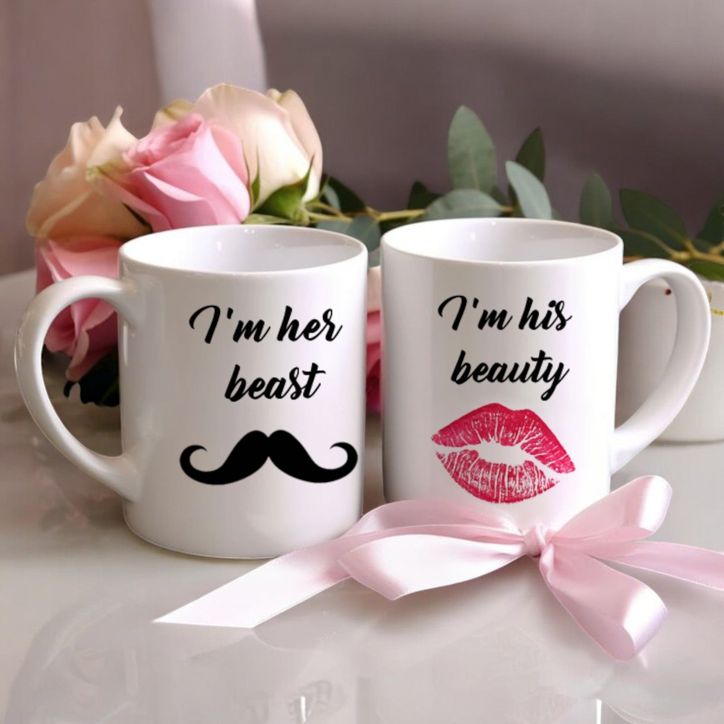 Ceramic Mug Beauty and Beast | Meaningful Gift for Couple, Gift for Wife, Valentine Gifts