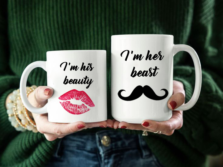 Ceramic Mug Beauty and Beast | Meaningful Gift for Couple, Gift for Wife, Valentine Gifts