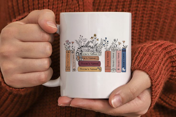 Ceramic Cusrom Floral Bookshelves Mug