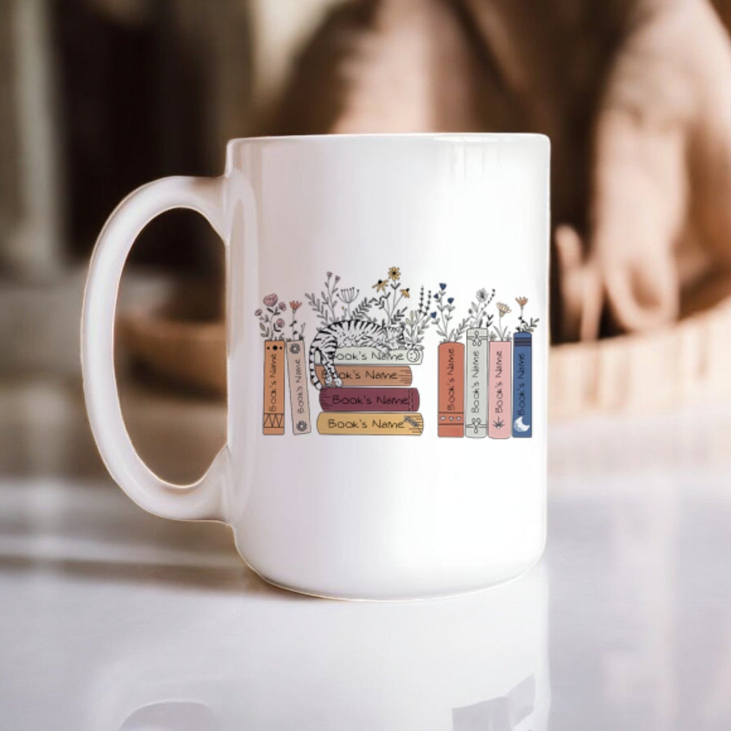 Ceramic Cusrom Floral Bookshelves Mug