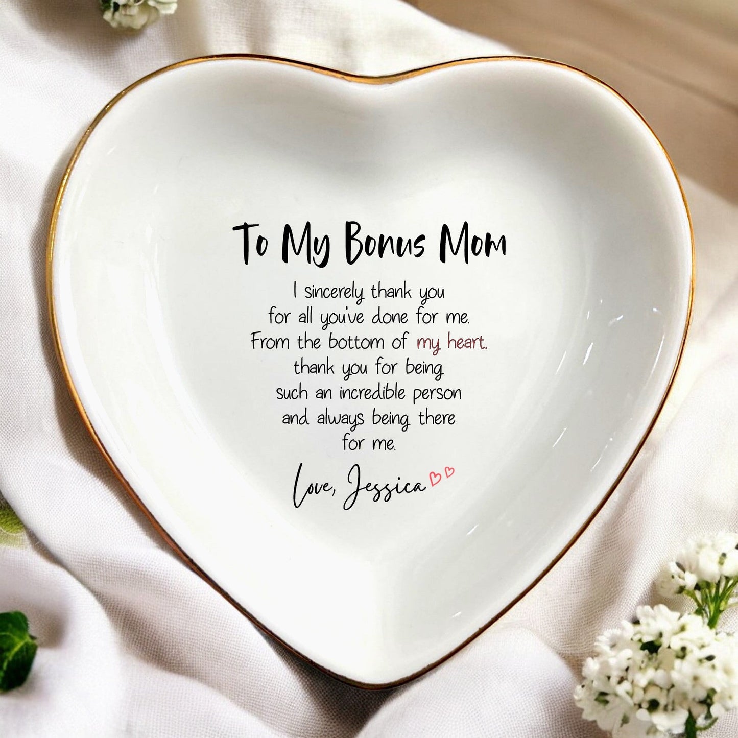 To My Bonus Mom Ring Dish for Bonus Mother-Trinket Tray,Jewelry Dish Gifts For Mom-In-Law Mother's Day,Wedding,Birthday,Christmas Gift