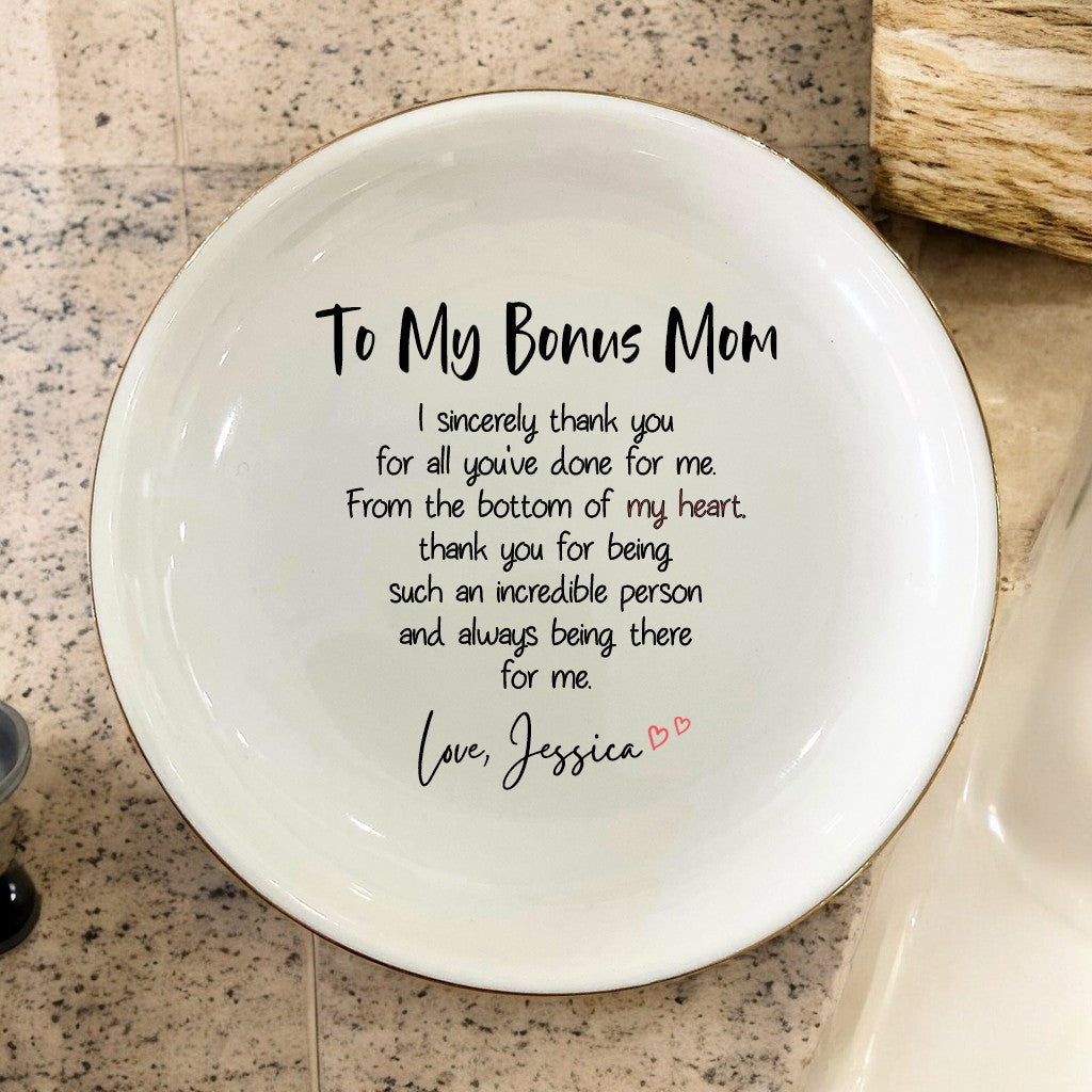 To My Bonus Mom Ring Dish for Bonus Mother-Trinket Tray,Jewelry Dish Gifts For Mom-In-Law Mother's Day,Wedding,Birthday,Christmas Gift