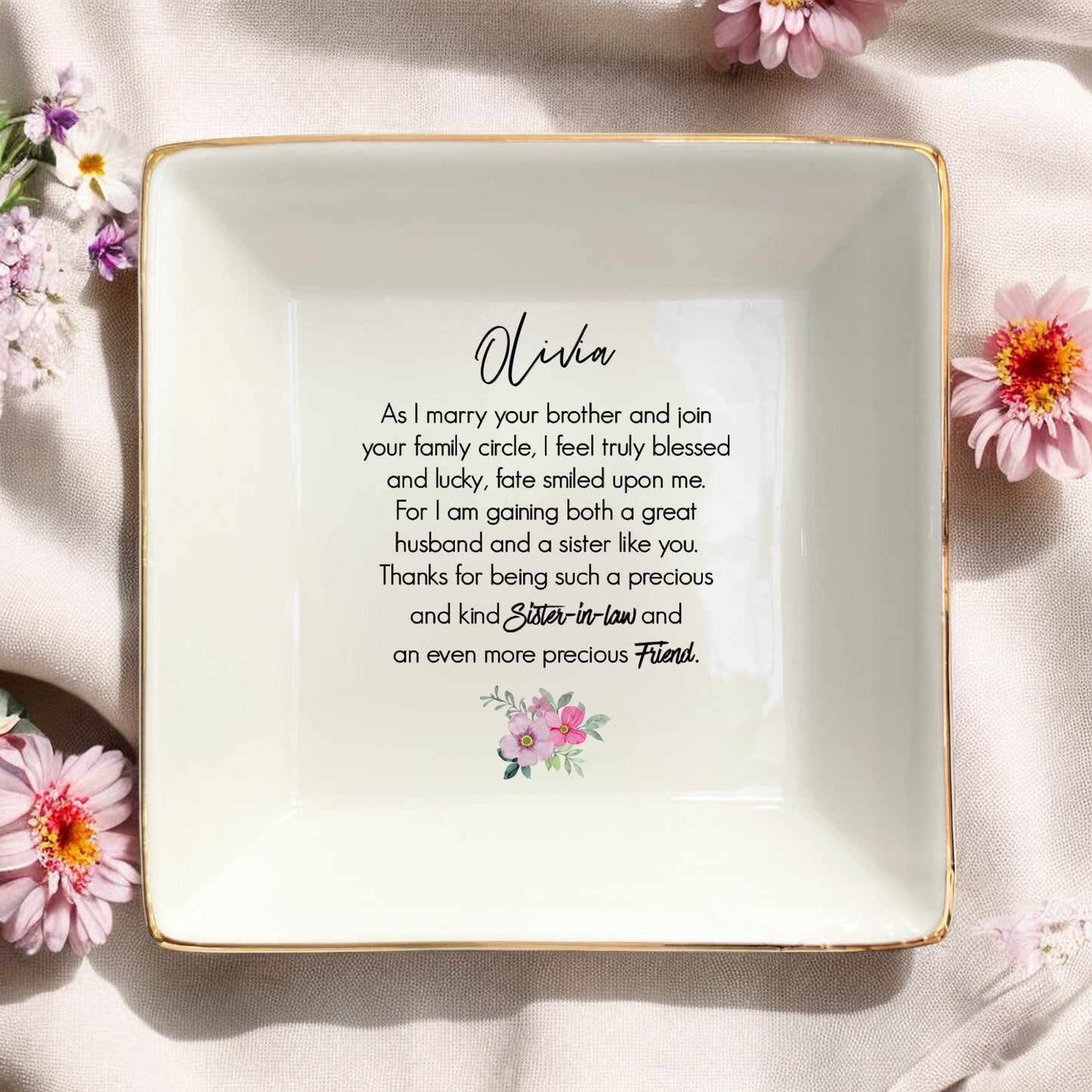 Sister Of The Groom Ring Dish Gift-Wedding Day Gift for Sister-In-Law,Bonus Sister from Groom,Bride-Best Mother Of The Groom,Bridesmaid Jewelry Tray