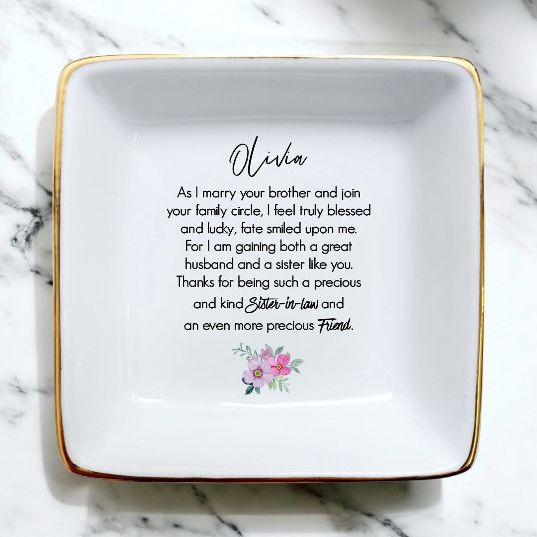 Sister Of The Groom Ring Dish Gift-Wedding Day Gift for Sister-In-Law,Bonus Sister from Groom,Bride-Best Mother Of The Groom,Bridesmaid Jewelry Tray