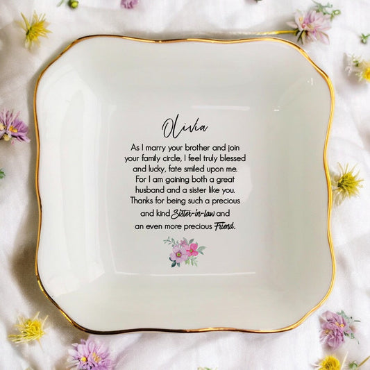 Sister Of The Groom Ring Dish Gift-Wedding Day Gift for Sister-In-Law,Bonus Sister from Groom,Bride-Best Mother Of The Groom,Bridesmaid Jewelry Tray