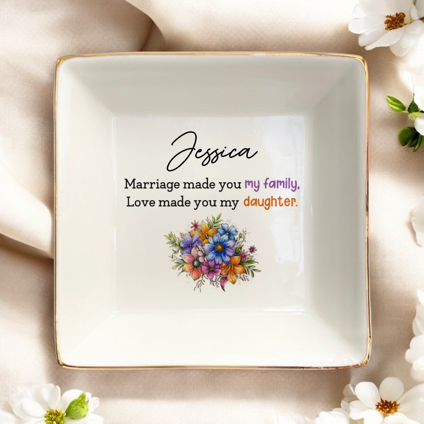 Daughter-in-law Ring Dish Trinket Tray Jewelry Dish-Wedding,Birthday,Christmas Gifts From Mother-In-Law for Daughter-In-Law,Bride,Groom