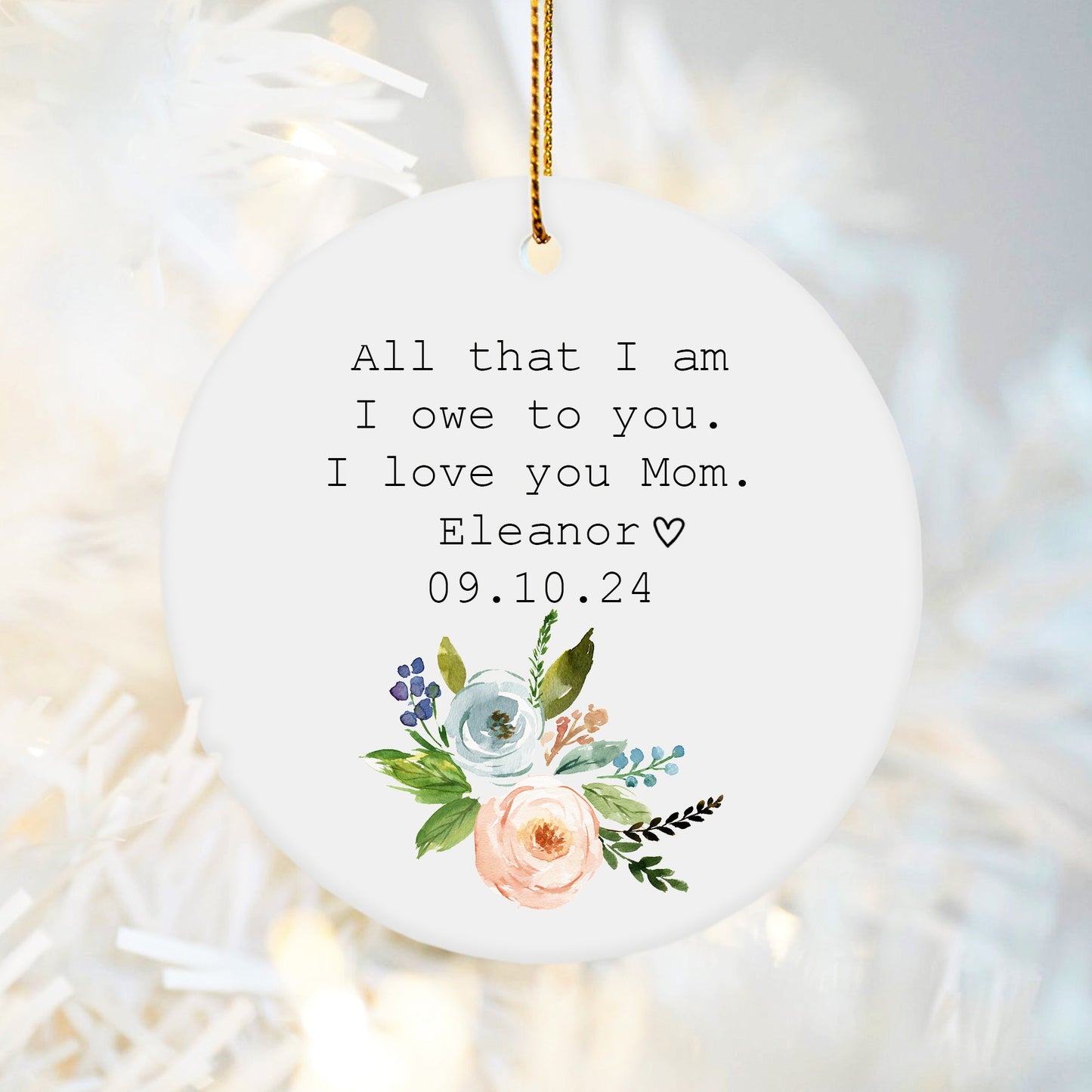 Mother Of The Bride Gift From Bride-Personalized Christmas Ornament-All That I Am I Owe To You-Mom Birthday Gift From Daughter-Mother Daughter Gift