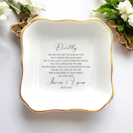 Daughter In Law Gift From Parents Of The Groom-Personalized Jewelry Dish-Wedding Gifts For Bride-A Blessing To Our Family-Bridal Shower Gift