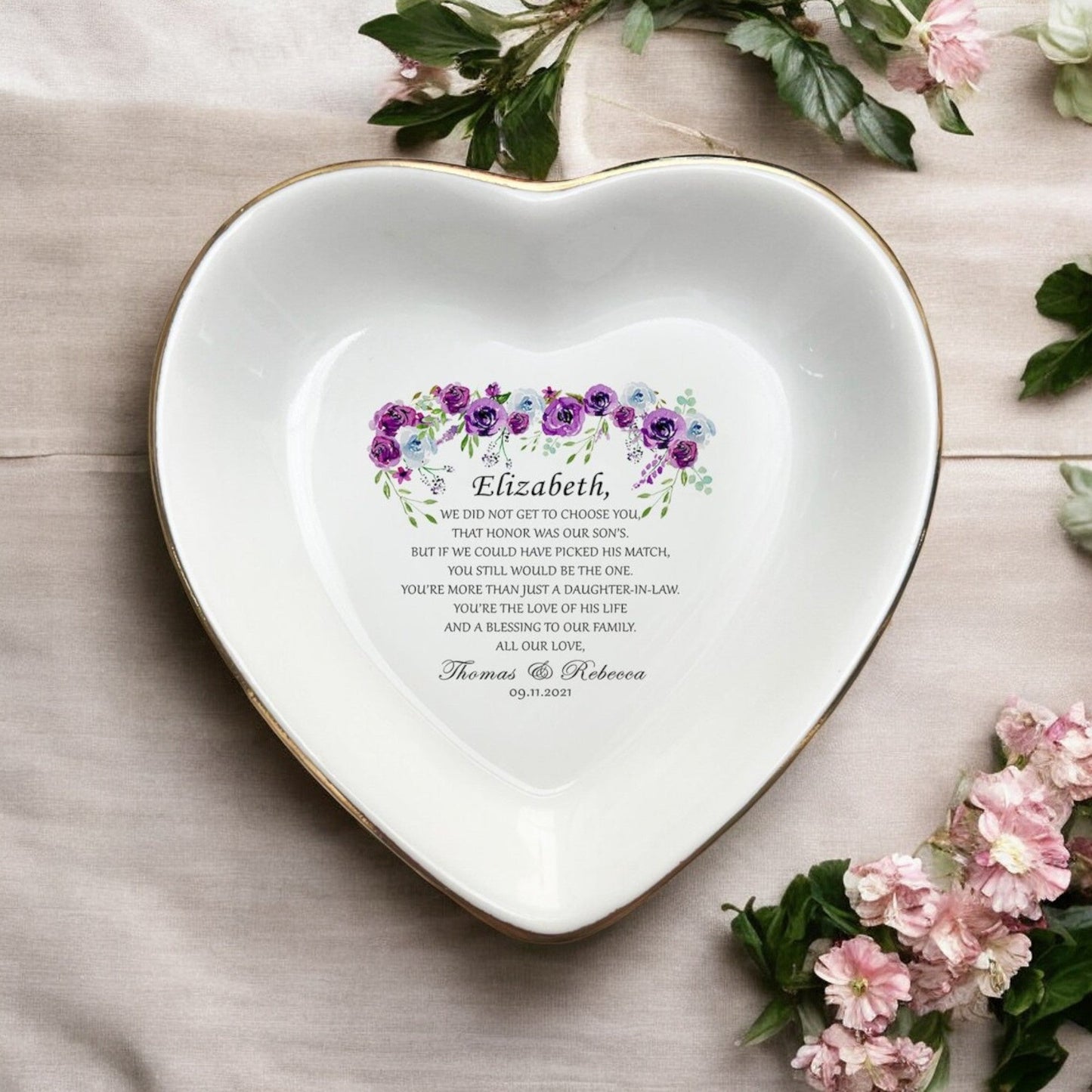 Daughter In Law Jewelry Dish, Gift For Bride, Gift From Mother In Law, Bride To Be Gift From Mother Of The Groom, Bridal Shower Floral Gifts