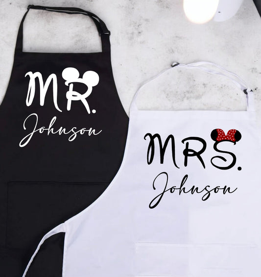 Mr And Mrs Funny Mouse Couple Aprons-Couples Matching Cooking Apron-Personalized Couple Aprons-Housewarming Gifts For Wife-Gifts For Husband