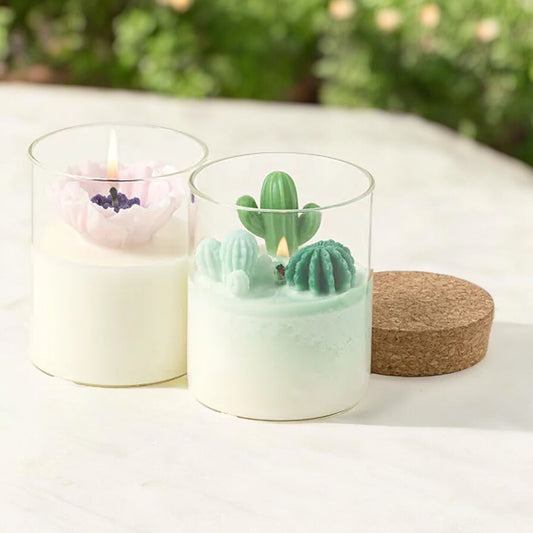 Hand-Poured Cactus & Poppy Candle Gift | | Unique Soy Wax Scented Set 8oz