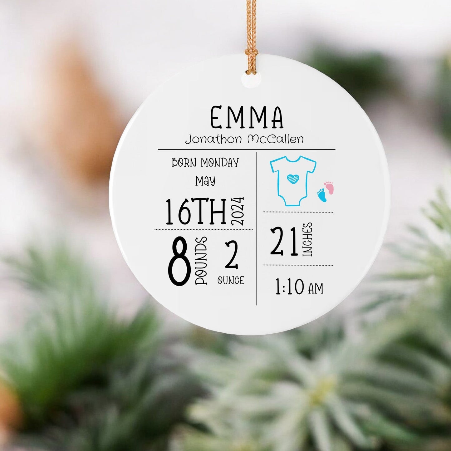 Personalized Birth Announcement Ornament | Unique Custom Baby Shower Gift Keepsake