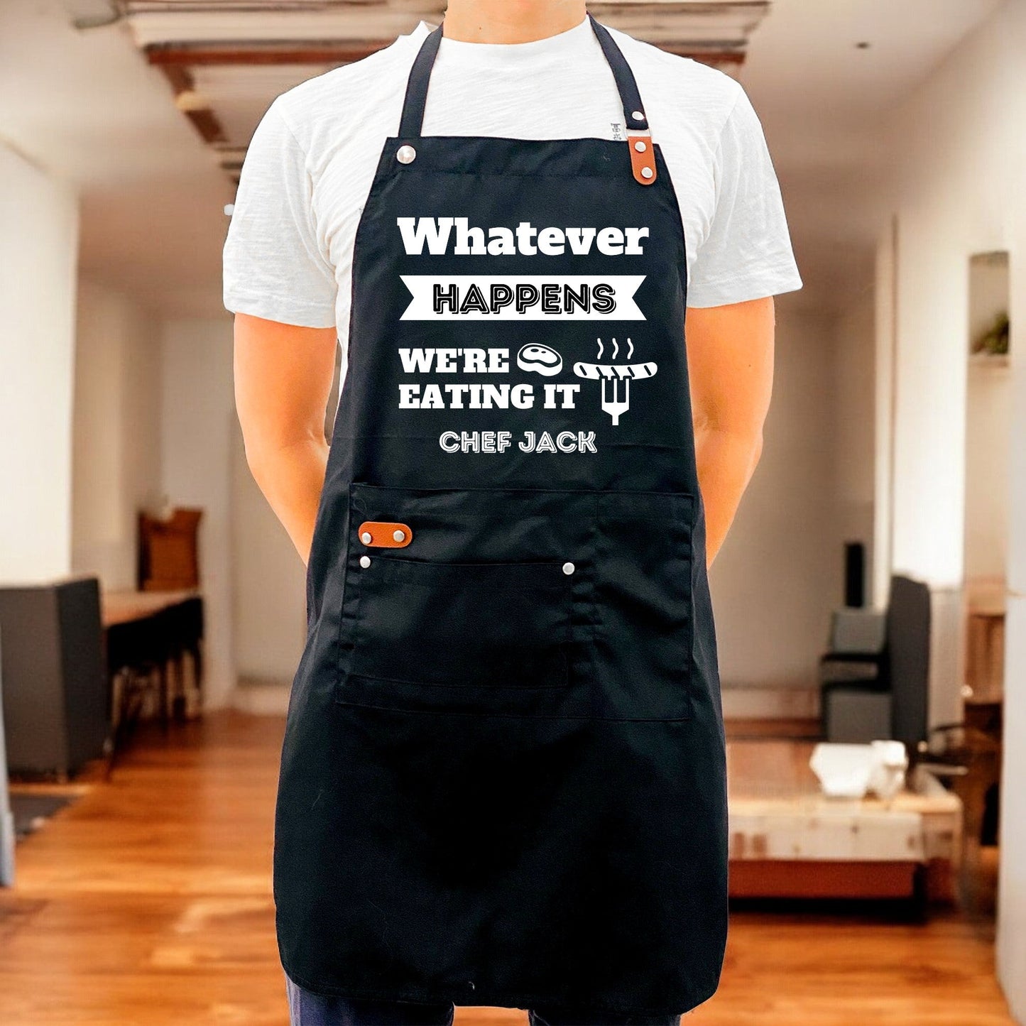 Chef Aprons, Funny BBQ Apron Gift for Men & Dad - Whatever Happens We're Eating It Apron