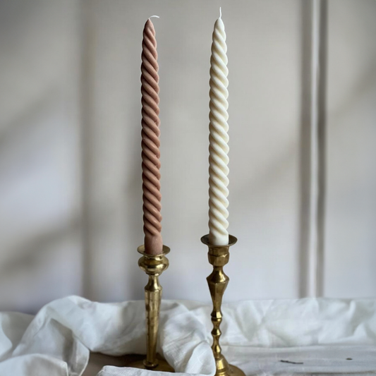 Deep Twisted Taper Candles | Decorative Lighting - One Pair 10"