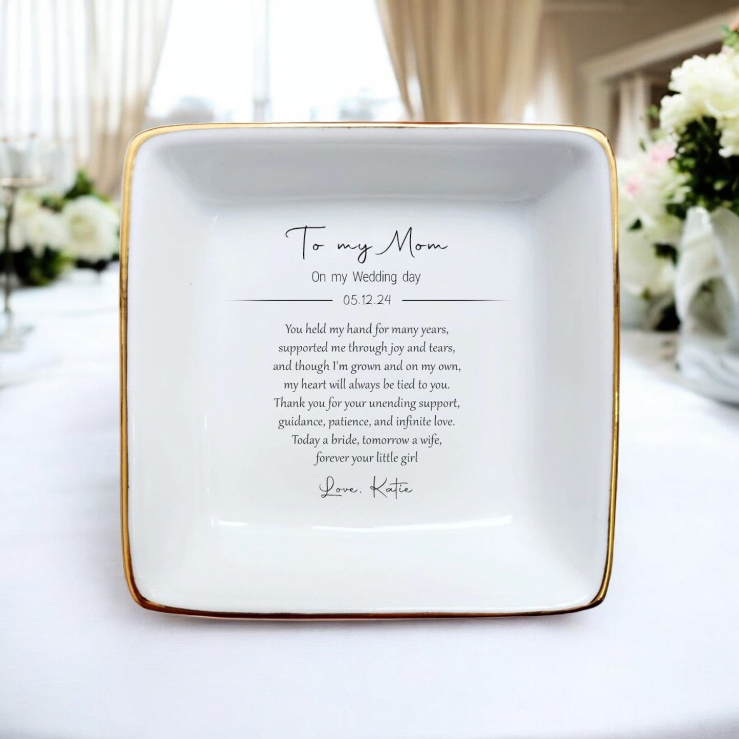 Personalized Mom Ring Dish, To My Mom On My Wedding Day | Wedding Jewelry Holder Gift Ideas from Daughter