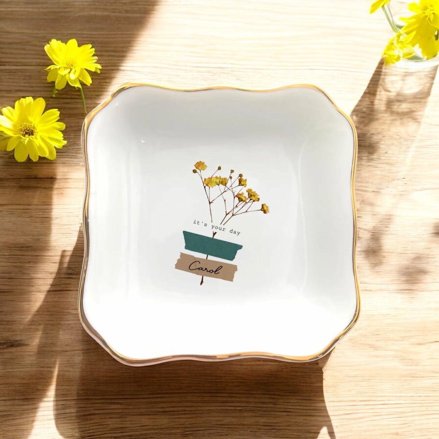 Custom Floral Trinket Tray, Personalized  Wedding Ring Dish Gift, Bridesmaid Gift - Christmas, Birthday Gifts For Women