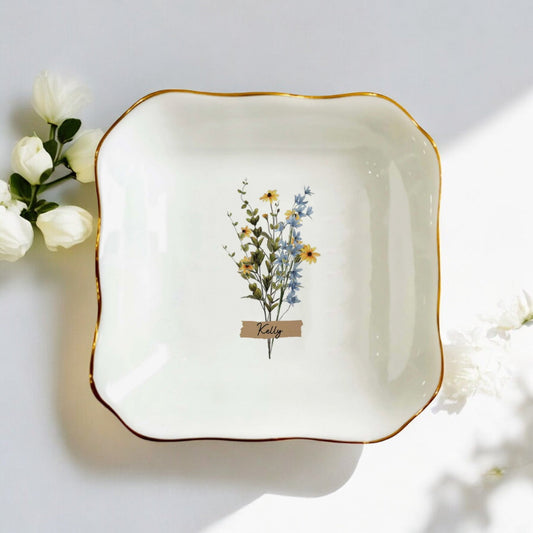 Custom Floral Ring Dish Holder, Trinket Tray Gifts | Personalized Jewelry Dish - I Scented Candle

