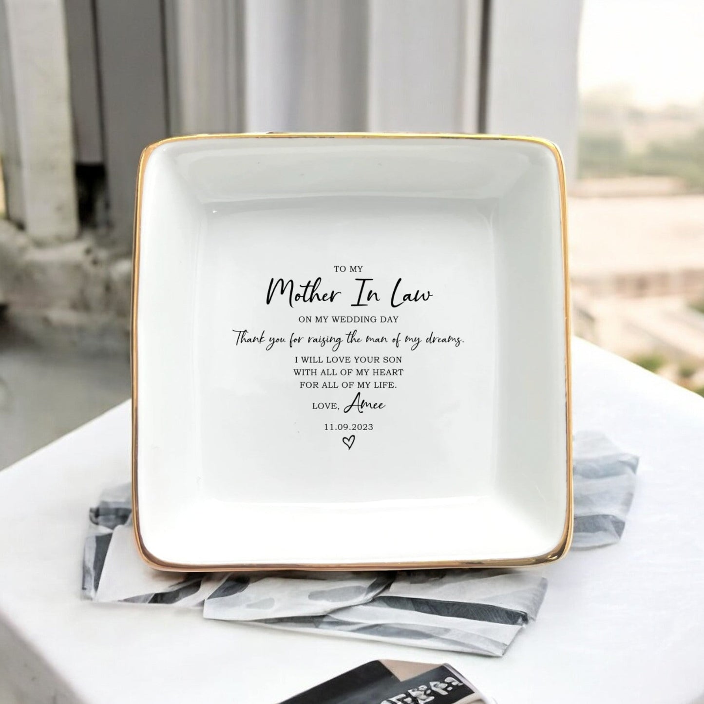 Unique Wedding Ring Dish | Personalized Mother of the Groom Gift | Ceramic Jewelry Holder - Thank You For Raising The Man Of My Dreams Ring Dish