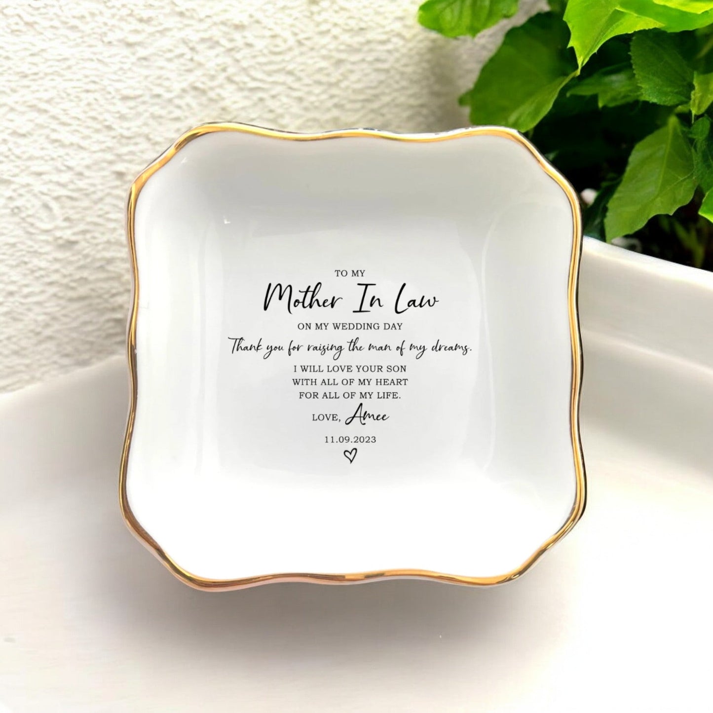 Unique Wedding Ring Dish | Personalized Mother of the Groom Gift | Ceramic Jewelry Holder - Thank You For Raising The Man Of My Dreams Ring Dish