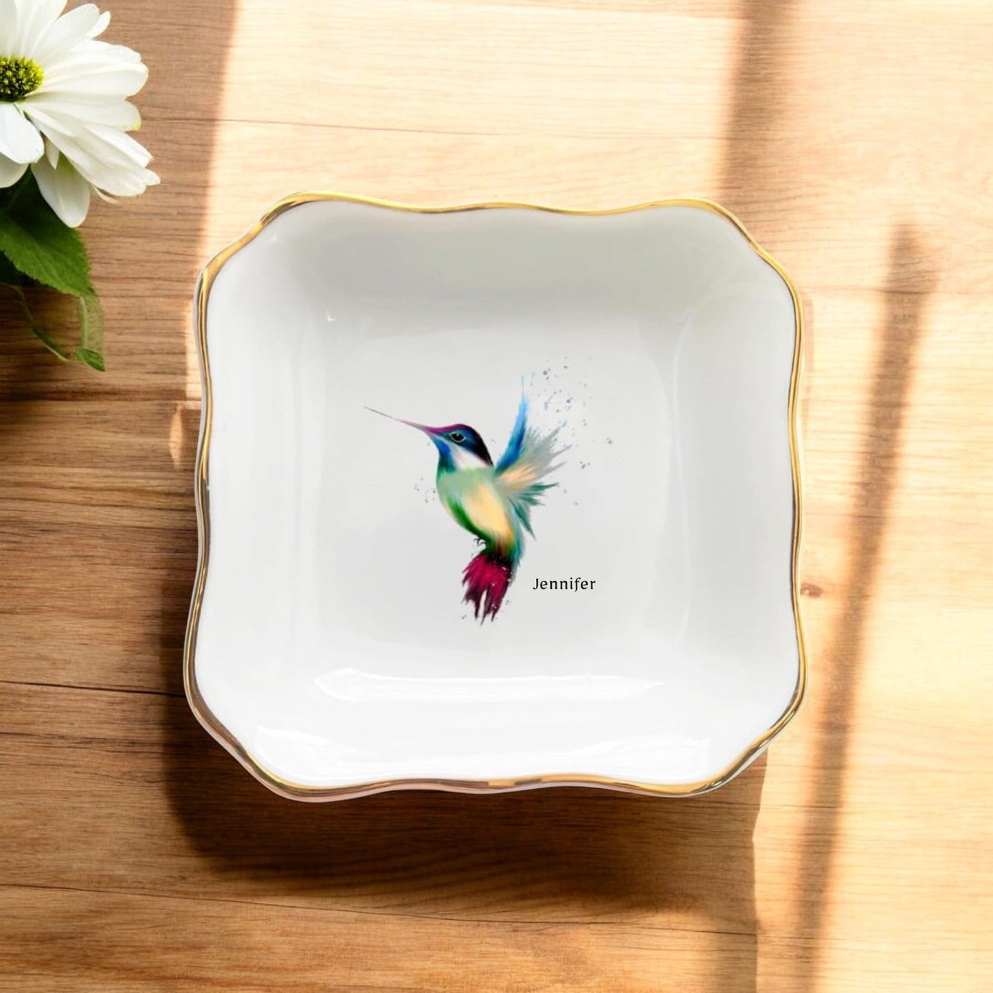 Personalized Hummingbird Ring Dish - Unique Gift for Her, Bird Jewelry Dish, Hippie Trinket Tray, Gifts for Hummingbird Lovers