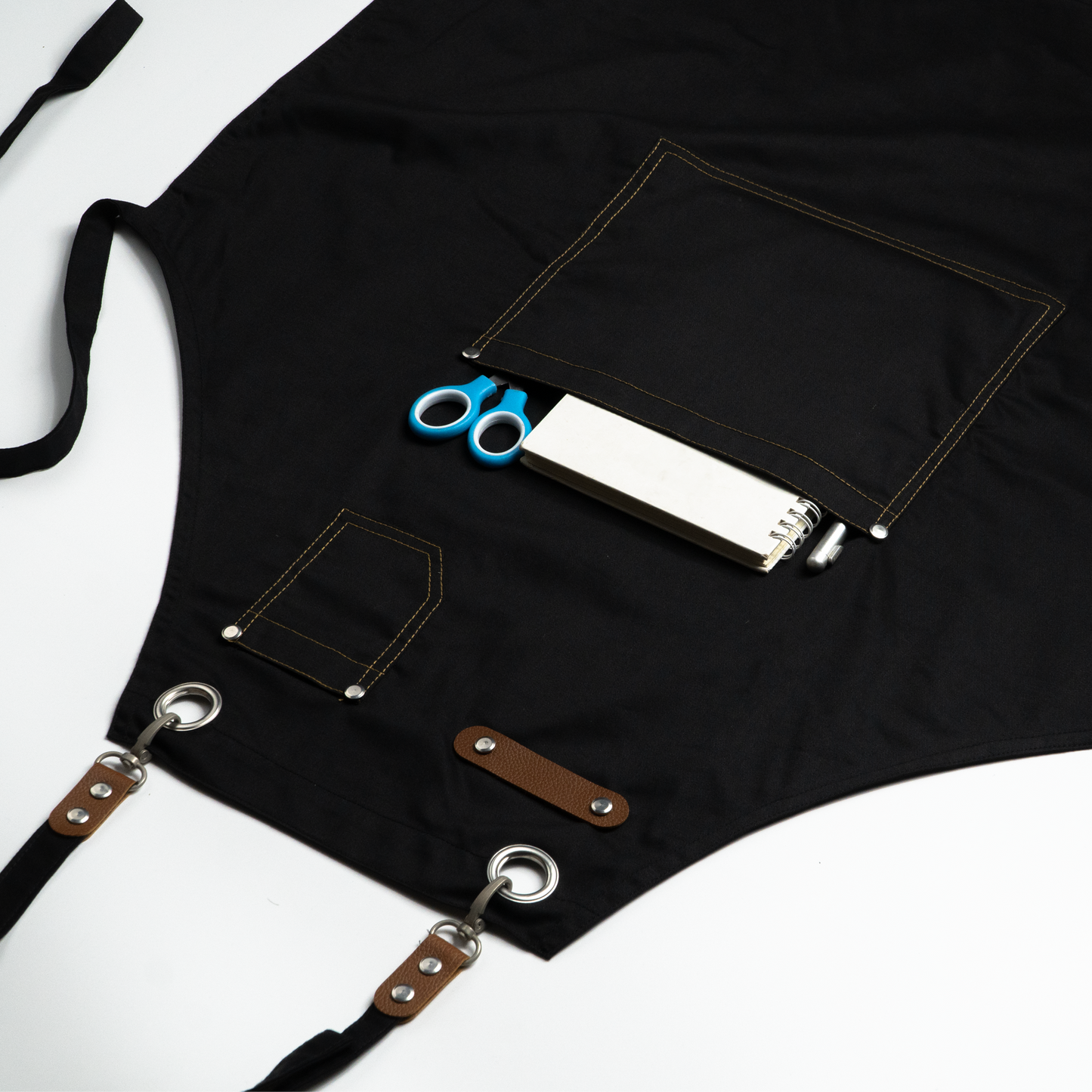 Leather Accent Aprons with Pockets, Adjustable Bib Apron - Durable & Stylish Cooking Gifts