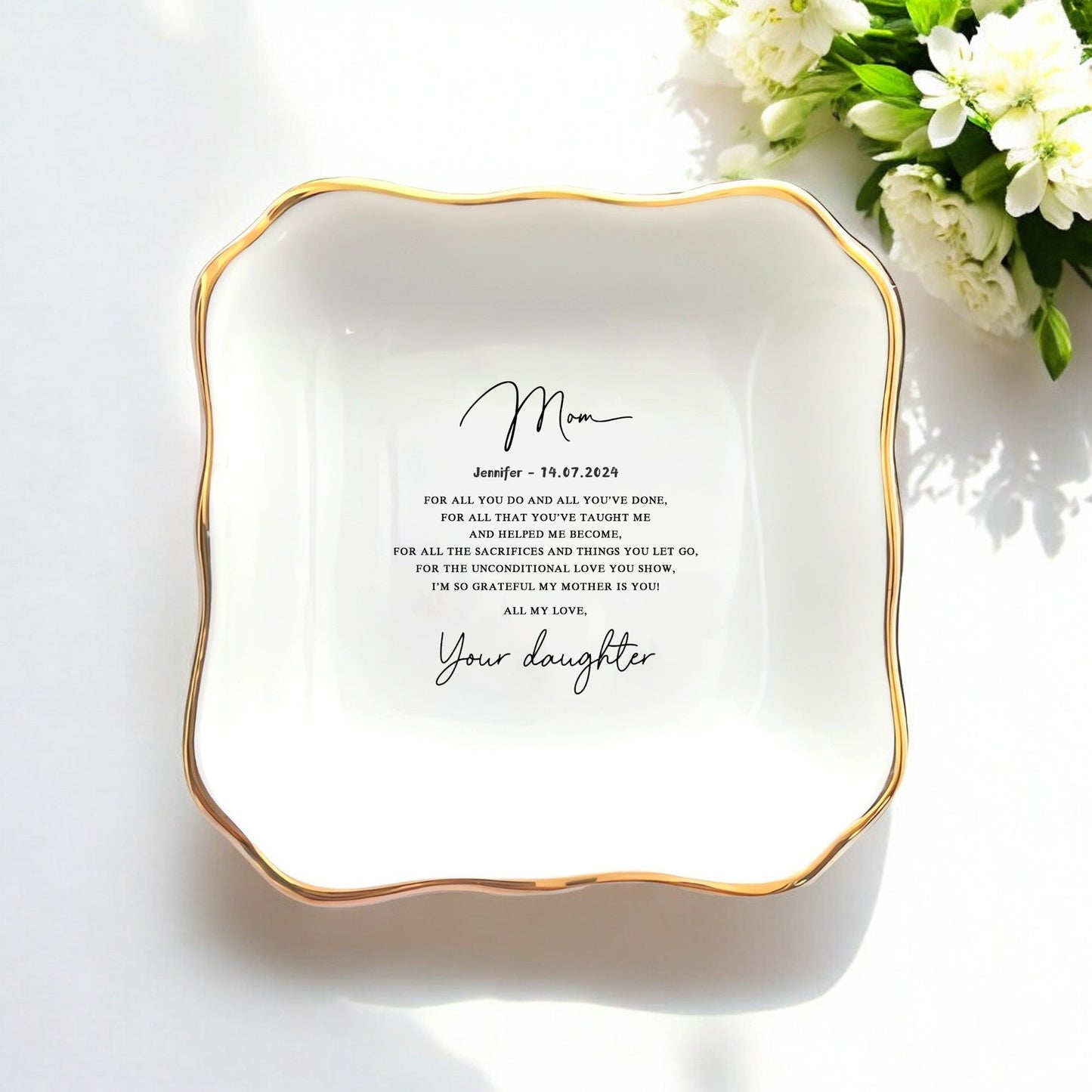 Personalized Ceramic Ring Dish for Mom From Daughter - I'm so grateful my mother is you! All my love Mother Presents