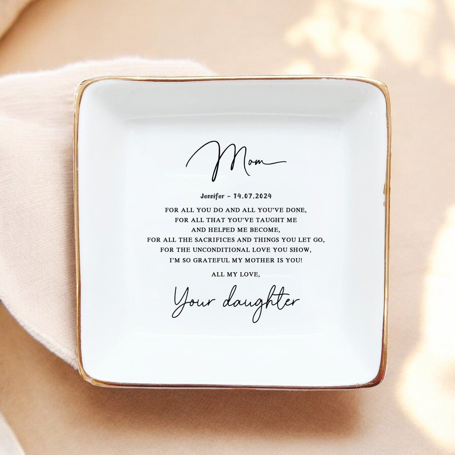 Personalized Ceramic Ring Dish for Mom From Daughter - I'm so grateful my mother is you! All my love Mother Presents